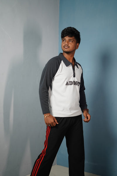 Men's Full Sleeve Polo T-Shirt ADDICT Printed-ASH