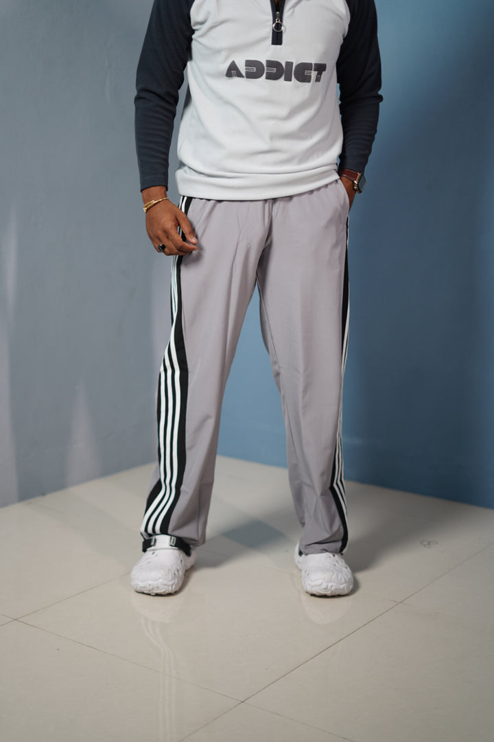 Panel Tripe Stripe Street Baggy Track Pants for Men – Gym & Daily Wear -Ash