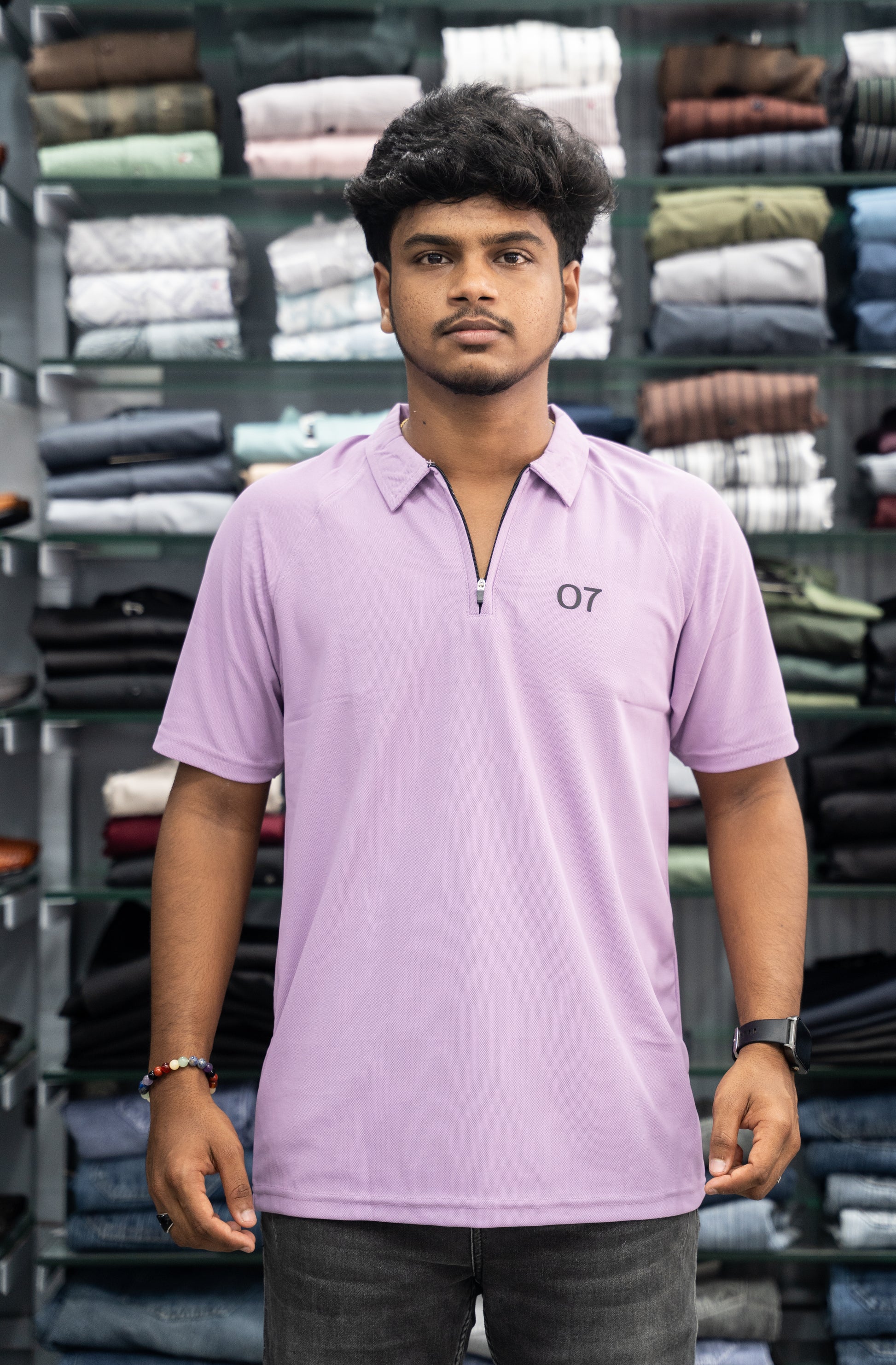 07 - Short Sleeve Zipper With Collar Attractive Men's Tshirt - Purple