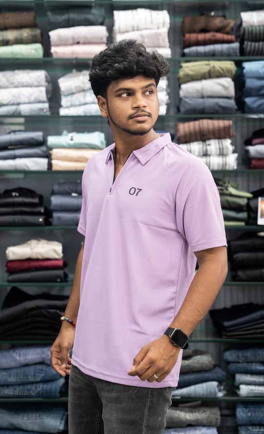 07 - Short Sleeve Zipper With Collar Attractive Men's Tshirt - Dark lavender – alternate view – 7MAN India