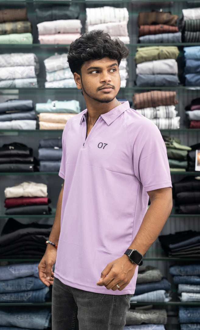 07 - Short Sleeve Zipper With Collar Attractive Men's Tshirt - Purple-7 Man