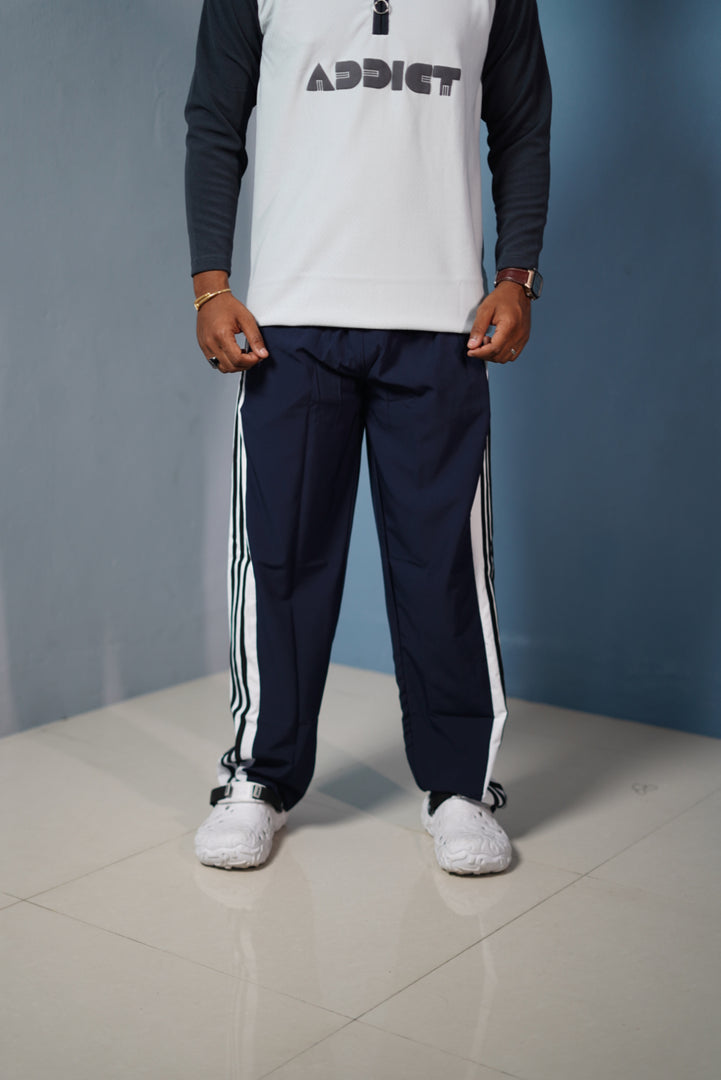 Panel Tripe Stripe Street Baggy Track Pants for Men – Gym & Daily Wear - Navy Blue