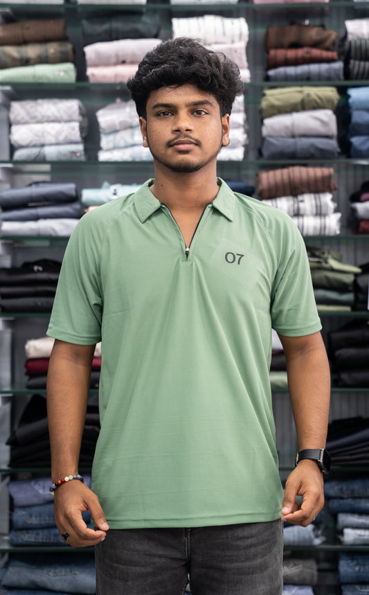 07 - Short Sleeve Zipper With Collar Attractive Men's Tshirt - Dark Pistha Green