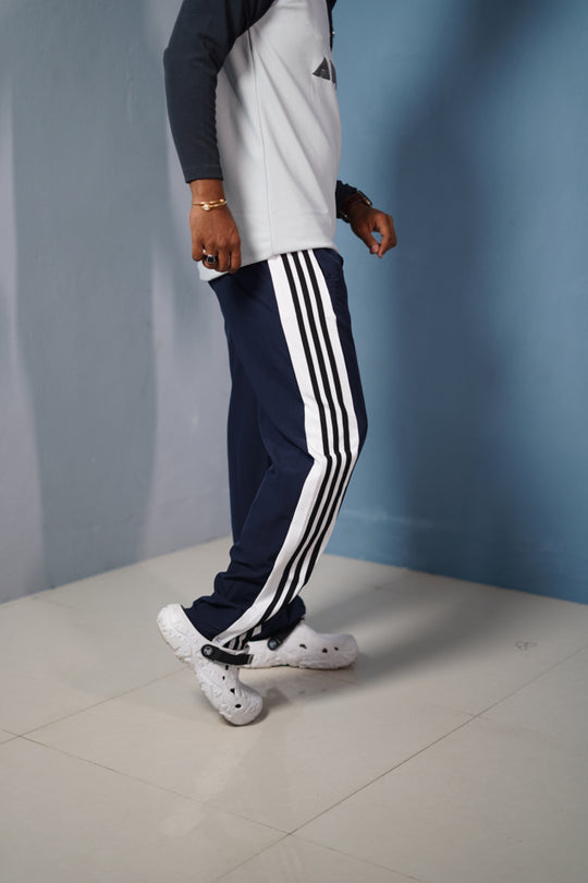 Panel Tripe Stripe Street Baggy Track Pants for Men – Gym & Daily Wear - Navy Blue – 7MAN Men's Fashion India