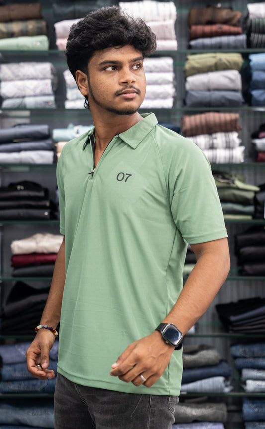 07 - Short Sleeve Zipper With Collar Attractive Men's Tshirt - Dark Pistha Green
