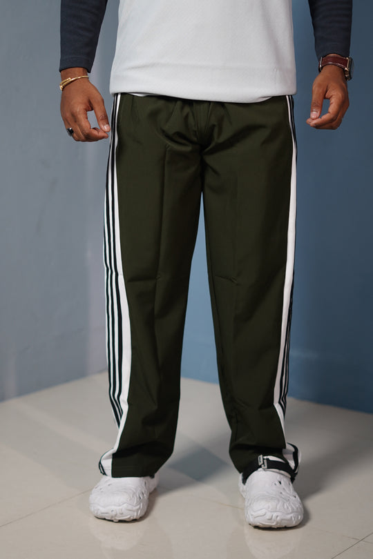 Panel Tripe Stripe Street Baggy Track Pants for Men – Gym & Daily Wear -Mehandi Green – alternate view – 7MAN India