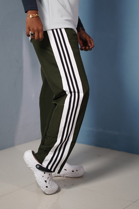 Panel Tripe Stripe Street Baggy Track Pants for Men – Gym & Daily Wear -Mehandi Green – 7MAN Men's Fashion India
