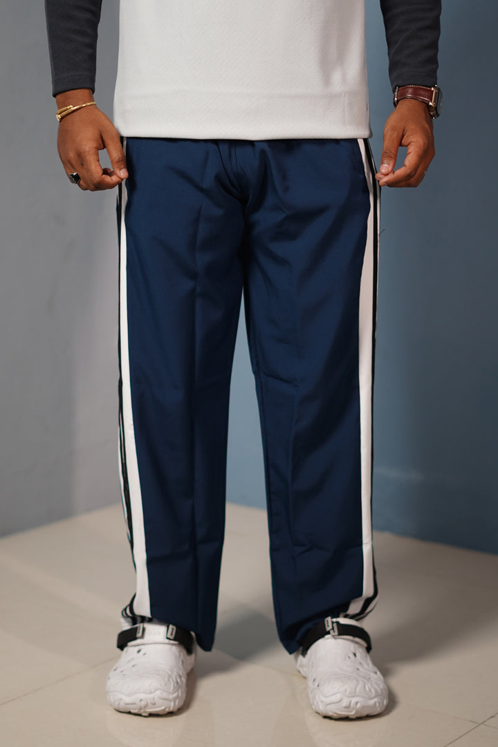 Panel Tripe Stripe Street Baggy Track Pants for Men – Gym & Daily Wear -Petrol Blue