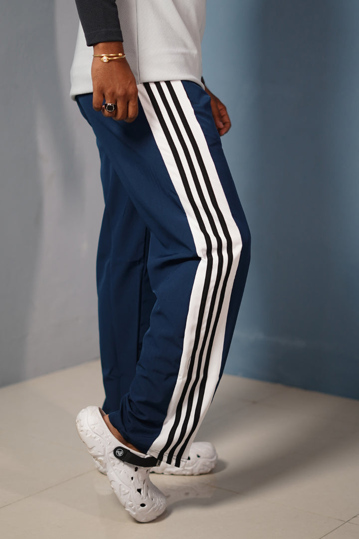 Panel Tripe Stripe Street Baggy Track Pants for Men – Gym & Daily Wear -Petrol Blue
