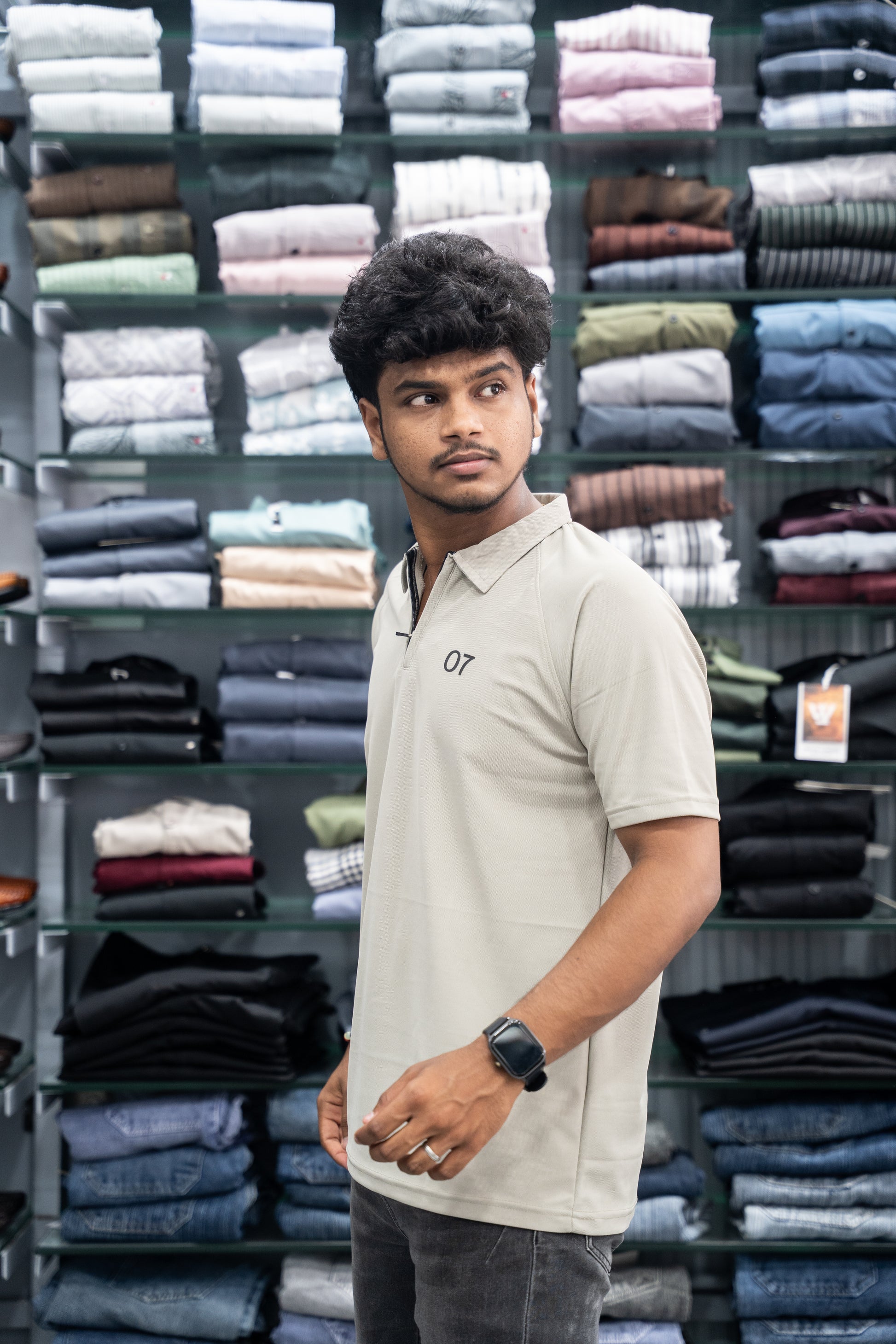 07 - Short Sleeve Zipper With Collar Attractive Men's Tshirt - Sandle