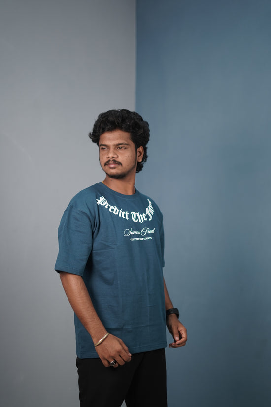 Mens Graphic Oversized T‑Shirt | Streetwear PREDICT THE FUTURE  Print Tee - Petrol Blue