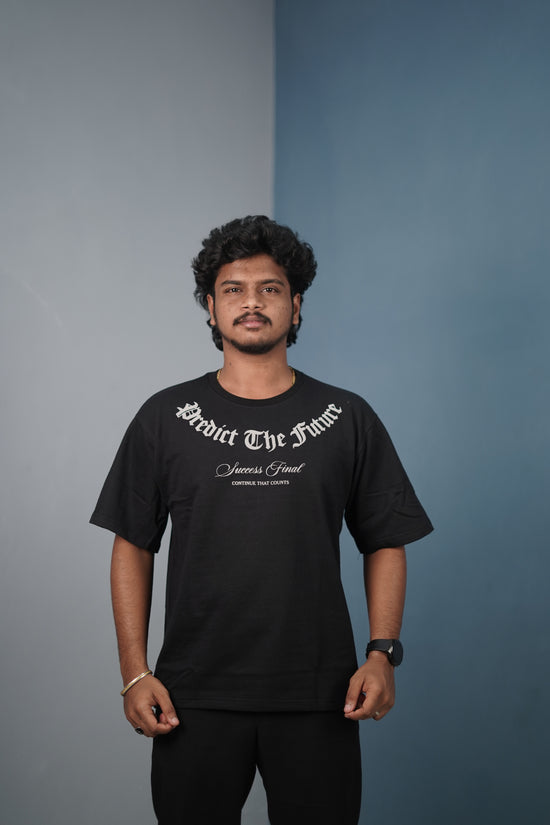 Mens Graphic Oversized T‑Shirt | Streetwear PREDICT THE FUTURE  Print Tee - Black