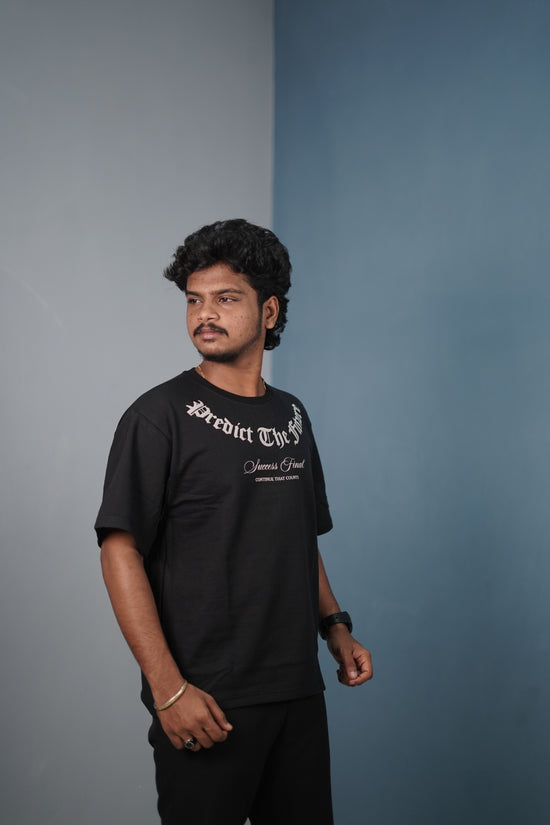 Mens Graphic Oversized T‑Shirt | Streetwear PREDICT THE FUTURE  Print Tee - Black