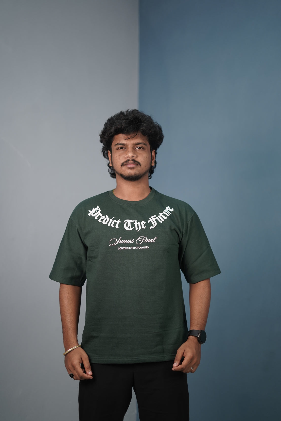 Mens Graphic Oversized T‑Shirt | Streetwear PREDICT THE FUTURE  Print Tee - Bottle Green