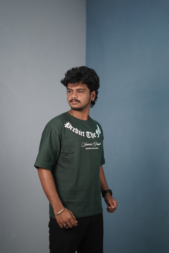Mens Graphic Oversized T‑Shirt | Streetwear PREDICT THE FUTURE  Print Tee - Bottle Green