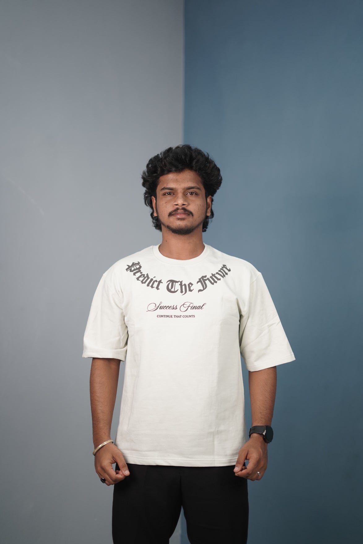 Mens Graphic Oversized T‑Shirt | Streetwear PREDICT THE FUTURE  Print Tee - White