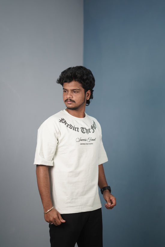 Mens Graphic Oversized T‑Shirt | Streetwear PREDICT THE FUTURE  Print Tee - White