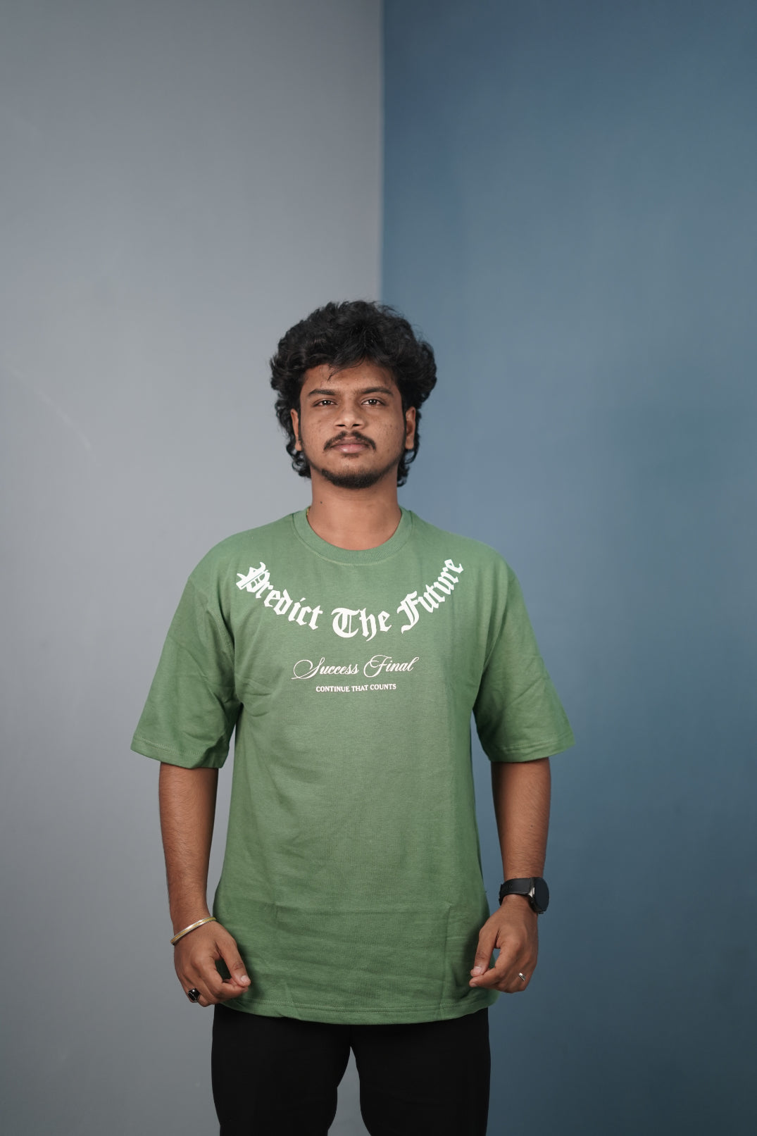 Mens Graphic Oversized T‑Shirt | Streetwear PREDICT THE FUTURE  Print Tee - Pista Green