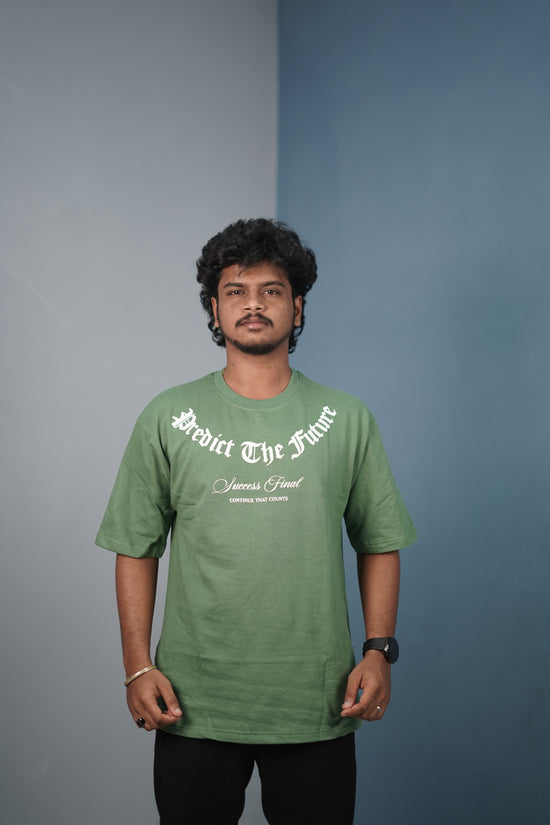 Mens Graphic Oversized T‑Shirt | Streetwear PREDICT THE FUTURE  Print Tee - Pista Green