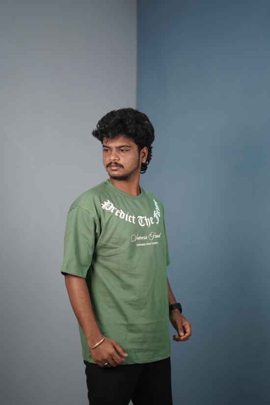 Mens Graphic Oversized T‑Shirt | Streetwear PREDICT THE FUTURE  Print Tee - Pista Green