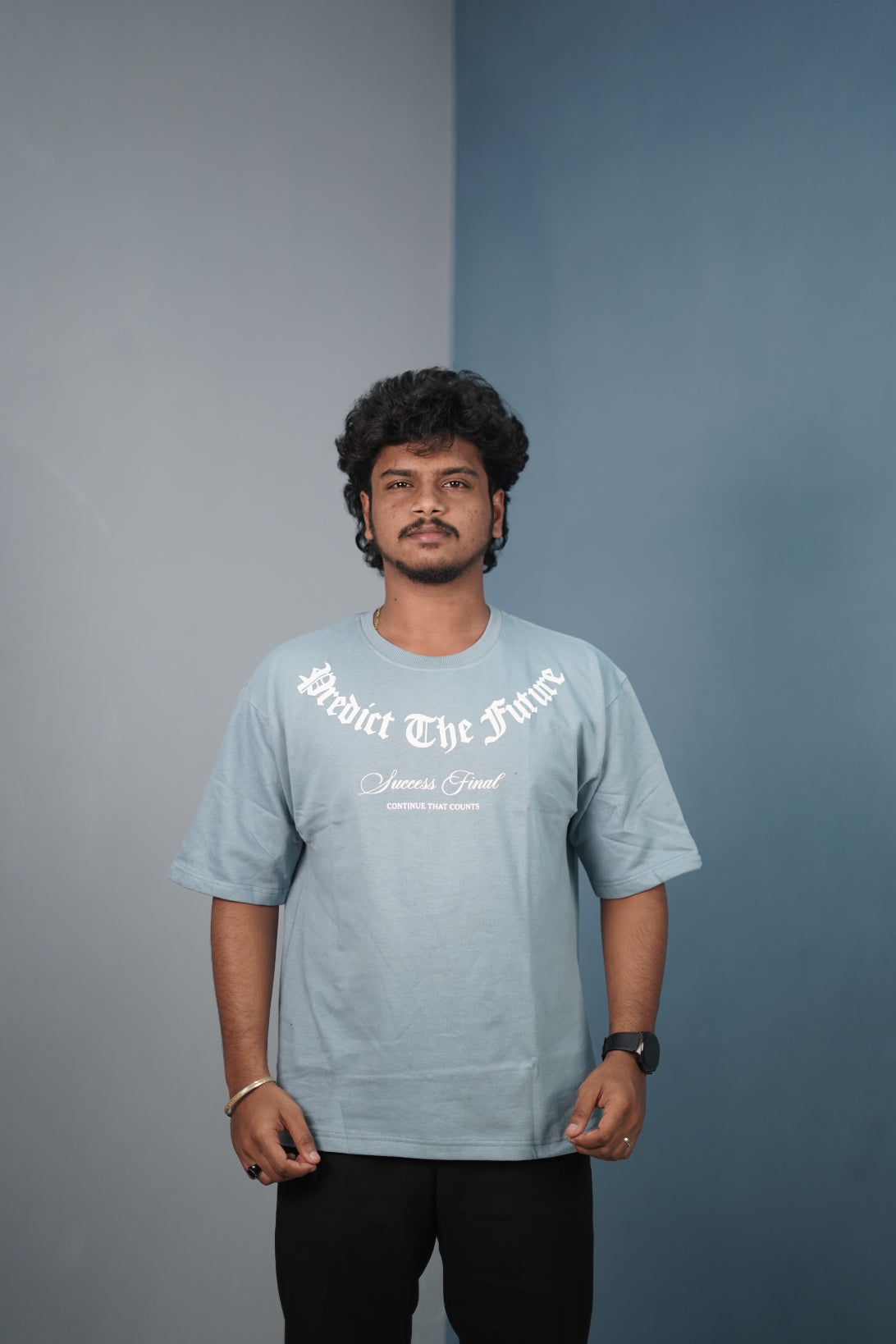 Mens Graphic Oversized T‑Shirt | Streetwear PREDICT THE FUTURE  Print Tee - Sky Blue