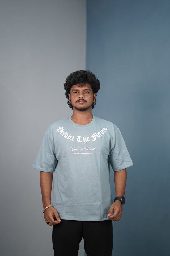 Mens Graphic Oversized T‑Shirt | Streetwear PREDICT THE FUTURE  Print Tee - Sky Blue