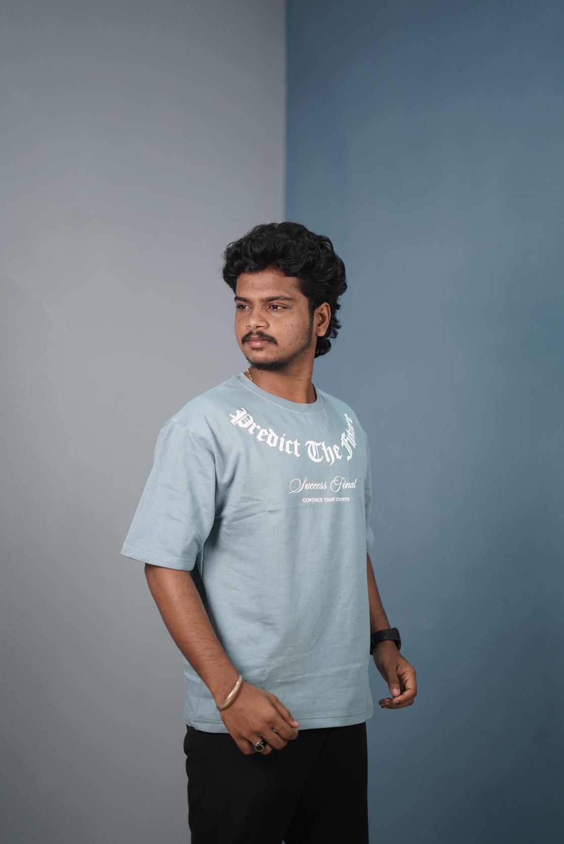 Mens Graphic Oversized T‑Shirt | Streetwear PREDICT THE FUTURE  Print Tee - Sky Blue