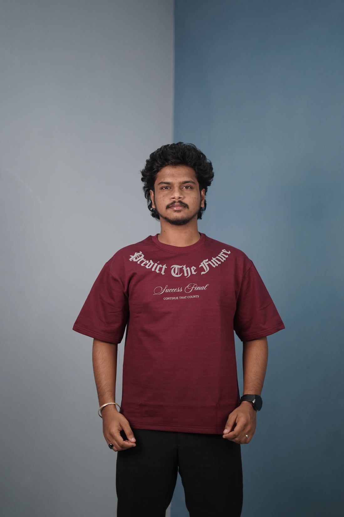 Mens Graphic Oversized T‑Shirt | Streetwear PREDICT THE FUTURE  Print Tee - Maroon