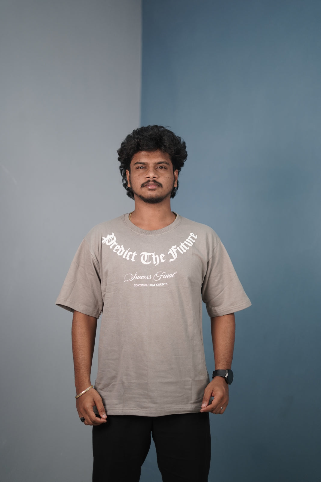 Mens Graphic Oversized T‑Shirt | Streetwear PREDICT THE FUTURE  Print Tee - Ash