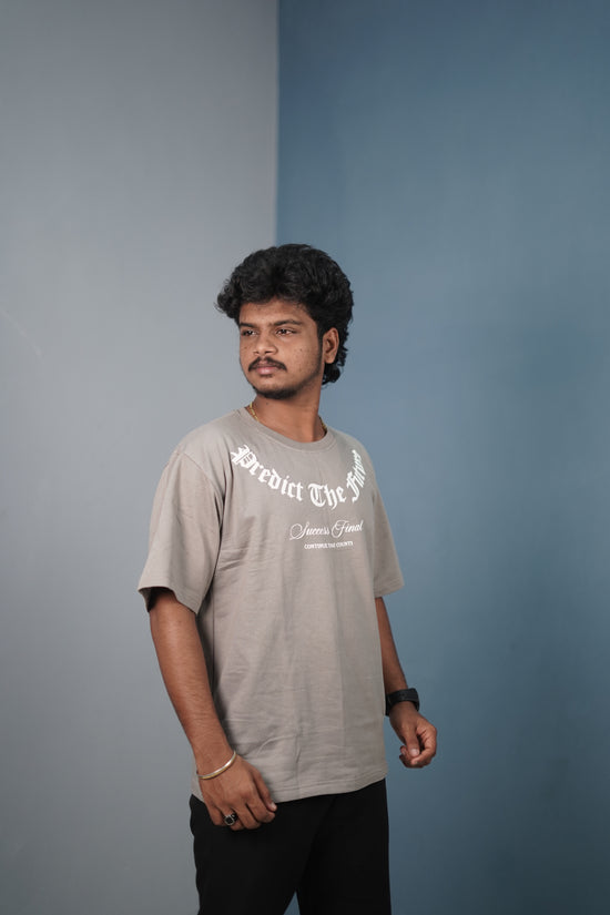 Mens Graphic Oversized T‑Shirt | Streetwear PREDICT THE FUTURE  Print Tee - Ash