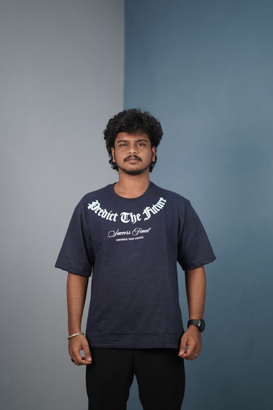 Mens Graphic Oversized T‑Shirt | Streetwear PREDICT THE FUTURE  Print Tee - Navy Blue