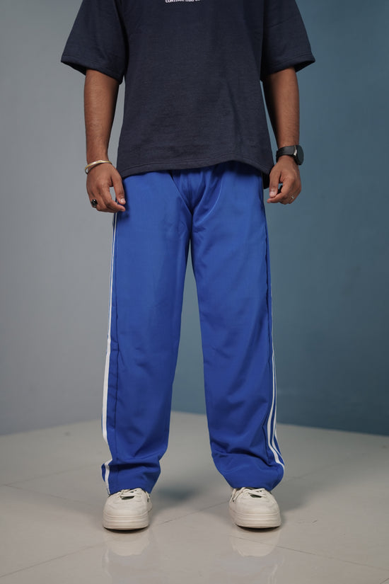 Triple-Stripe Street Baggy Track Pants for Men – Gym & Daily Wear - Ink Blue
