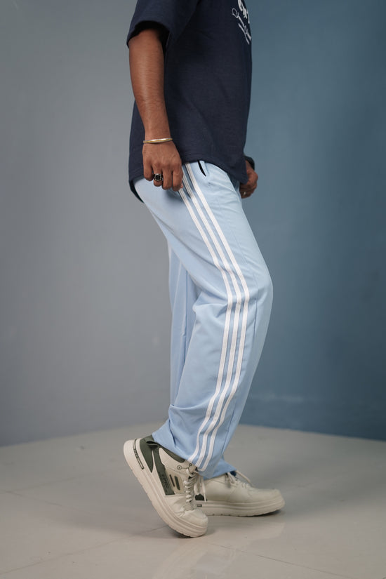 Triple-Stripe Street Baggy Track Pants for Men – Gym & Daily Wear - Ice Blue