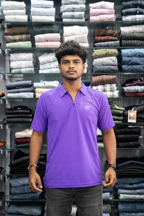 07 - Short Sleeve Zipper With Collar Attractive Men's Tshirt - Violet