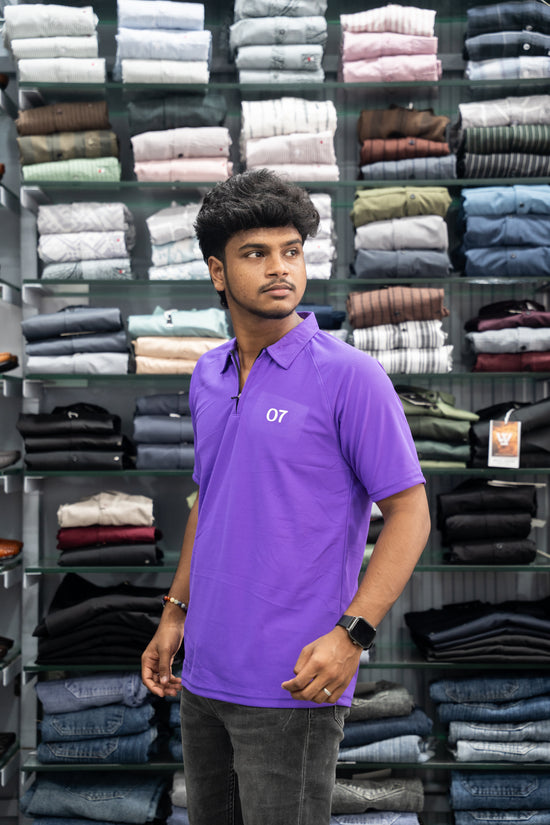 07 - Short Sleeve Zipper With Collar Attractive Men's Tshirt - Violet