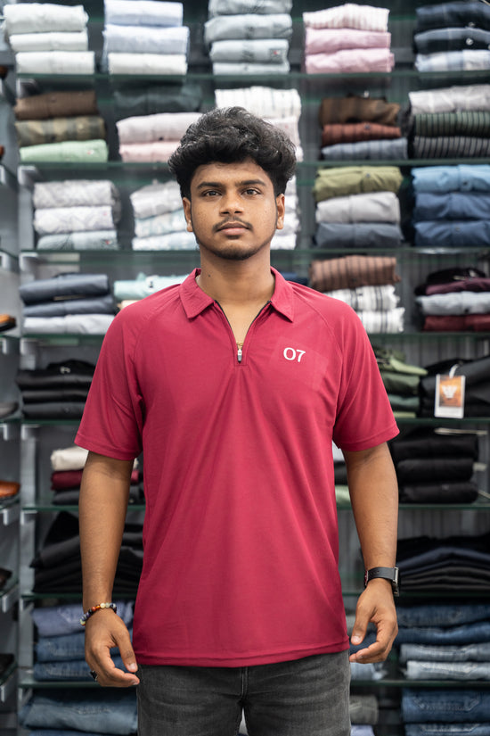 07 - Short Sleeve Zipper With Collar Attractive Men's Tshirt - Maroon-7 Man
