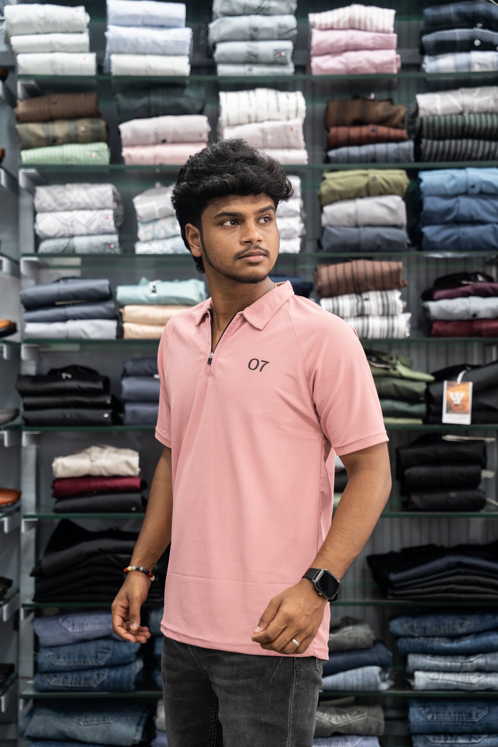 07 - Short Sleeve Zipper With Collar Attractive Men's Tshirt - Peach-7 Man