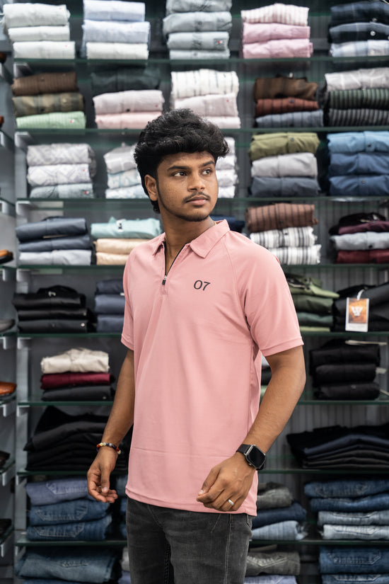 07 - Short Sleeve Zipper With Collar Attractive Men's Tshirt - Peach-7 Man