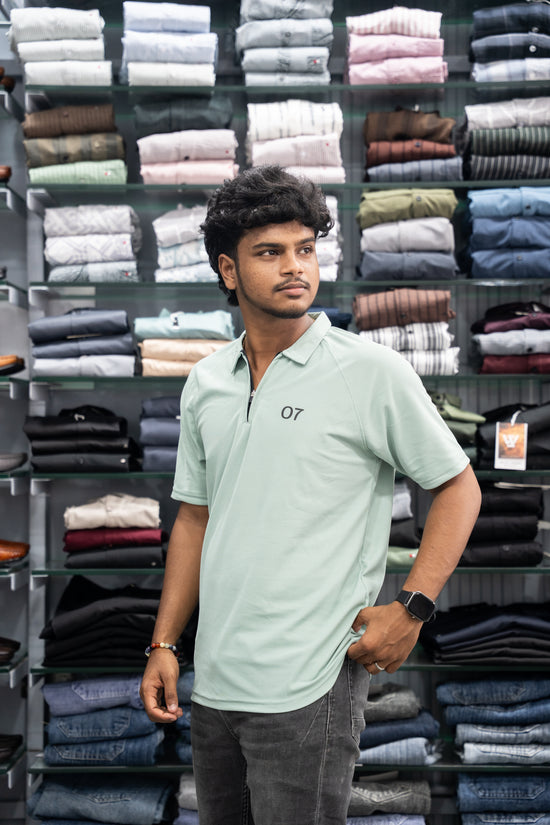 07 - Short Sleeve Zipper With Collar Attractive Men's Tshirt - Light Green-7 Man