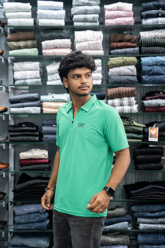 07 - Short Sleeve Zipper With Collar Attractive Men's Tshirt - Parrot Green-7 Man
