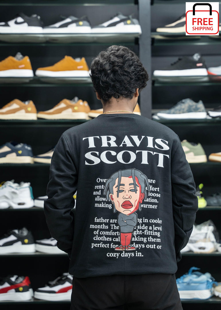 Full Sleeve Round Neck TRAVIS SCOTT Printed Mens Tshirt - Black