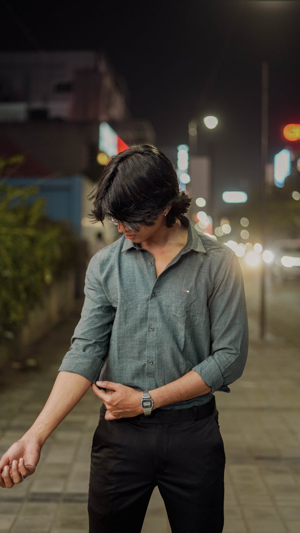 Full Sleeve Plain Cotton Shirt in Blue for Mens