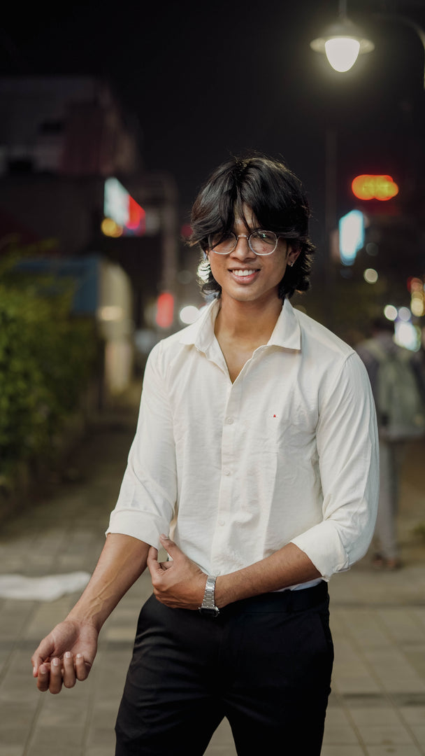 Full Sleeve Plain Cotton Shirt in White for Mens