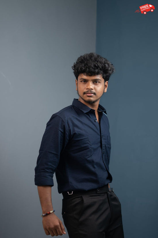 Cotton Shirt for Men | Stylish Slim Fit, Comfortable & Breathable - Dark Navy Blue