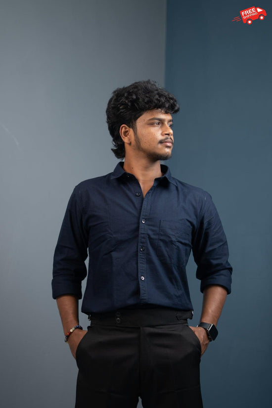Cotton Shirt for Men | Stylish Slim Fit, Comfortable & Breathable - Dark Navy Blue