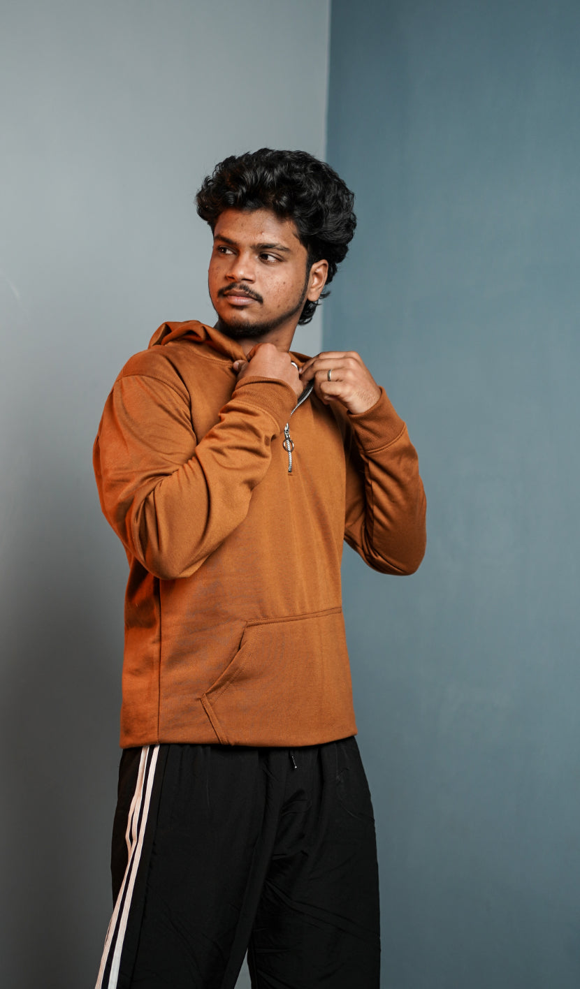 Men’s Full Sleeve Zipper Hoodie | Oversized Winter Hoodie for Men - Brown