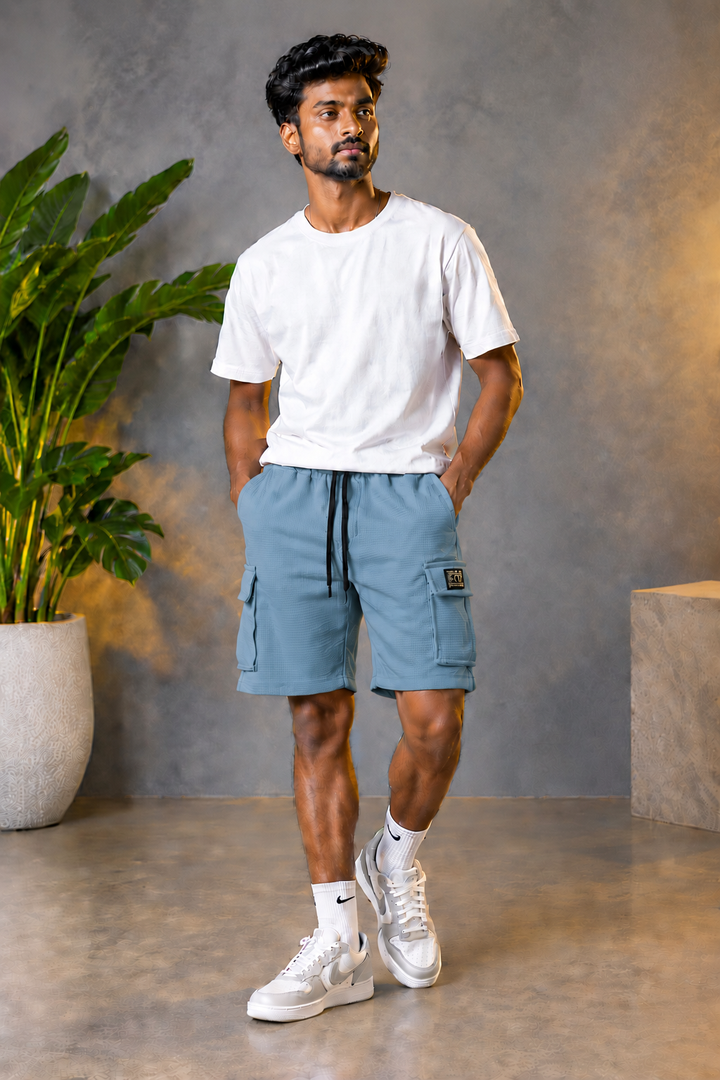 Daily Wear Men's Designer Fabric Textured Cargo Shorts - Ice Blue