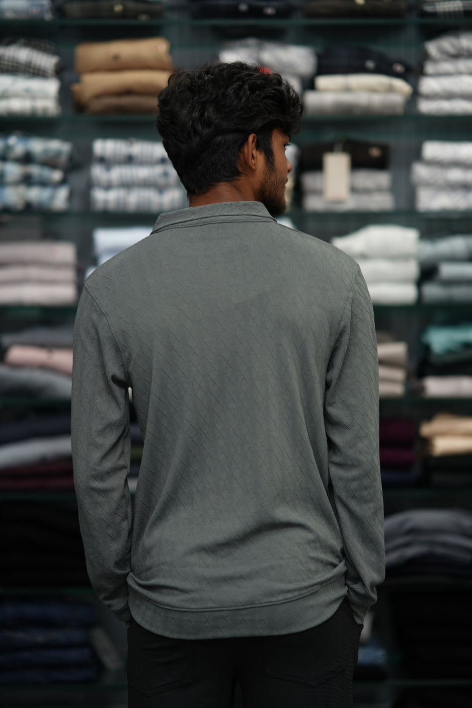 Men’s Full Sleeve Zip-Collar Sweater – Stylish Full Sleeve T-shirt - 3D Dimond Grey-7 Man