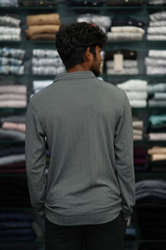 Men’s Full Sleeve Zip-Collar Sweater – Stylish Full Sleeve T-shirt - 3D Dimond Grey-7 Man