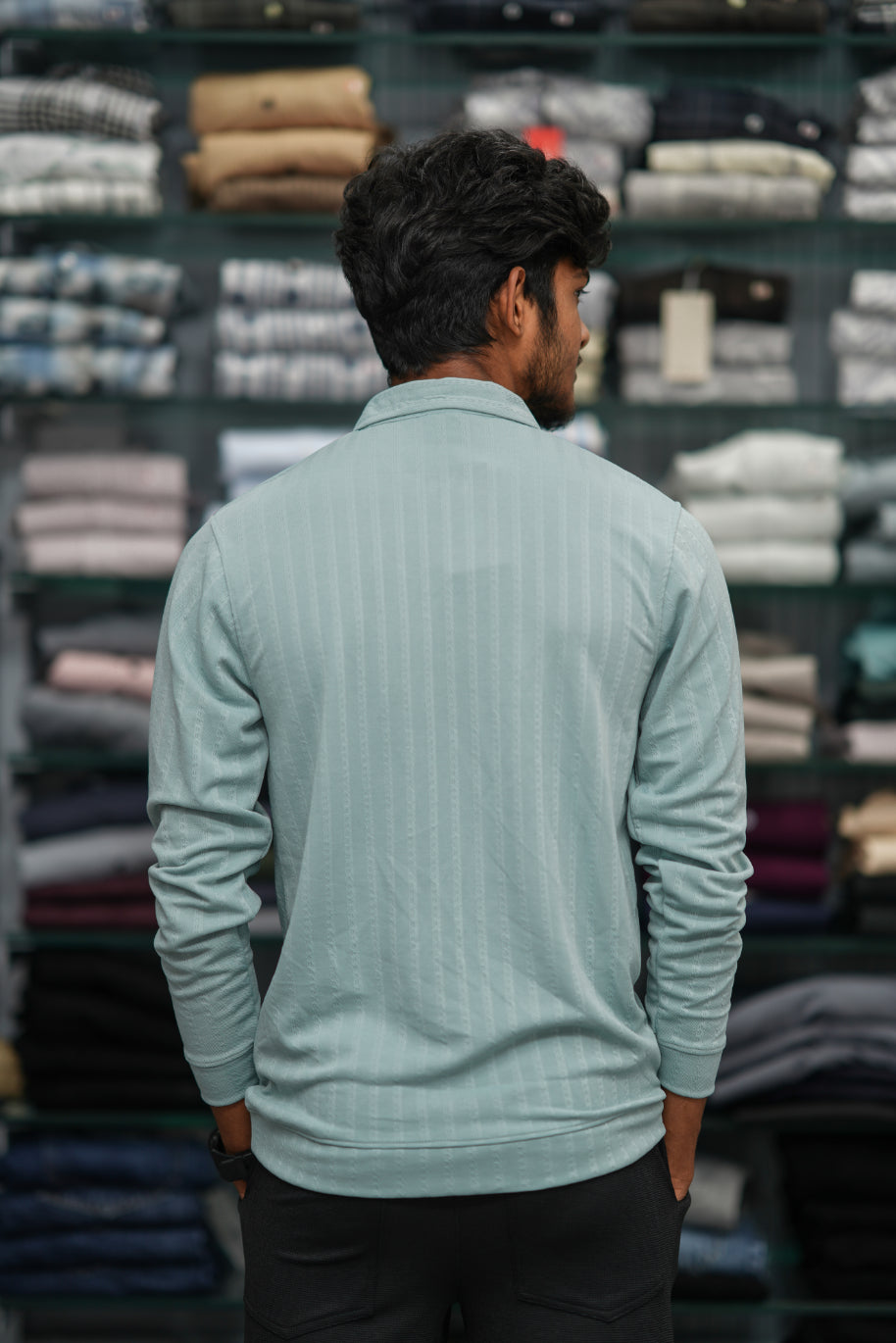 Men’s Full Sleeve Zip-Collar Sweater – Stylish Full Sleeve T-shirt - 3D Striped Mint Green-7 Man